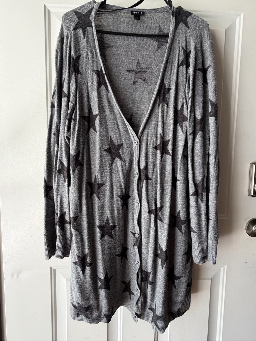Torrid Size 3 Gray Star-Print Button Cardigan Sweater